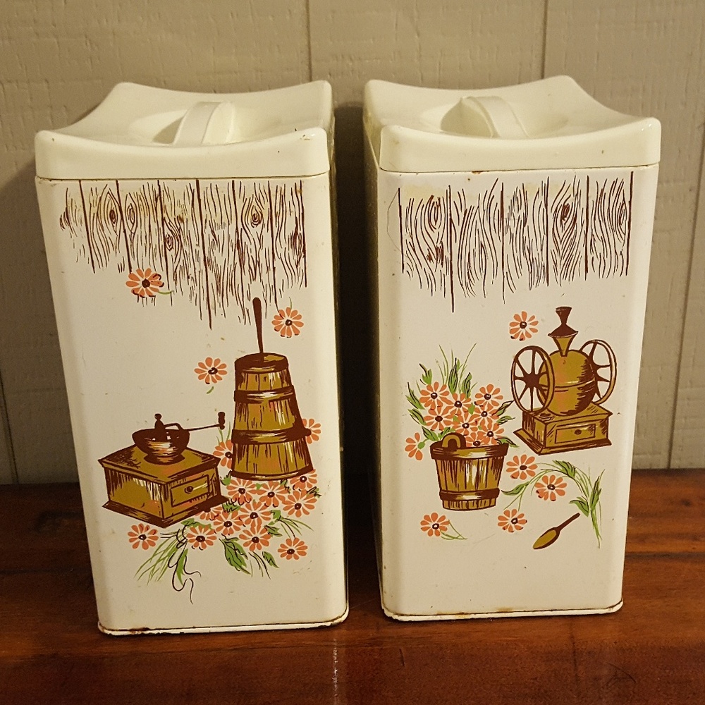 Vintage Ransburg Tin Metal Canisters Kitchen Decor